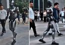 EngineAI SE01 Walks Elegantly Down a Crowded Street